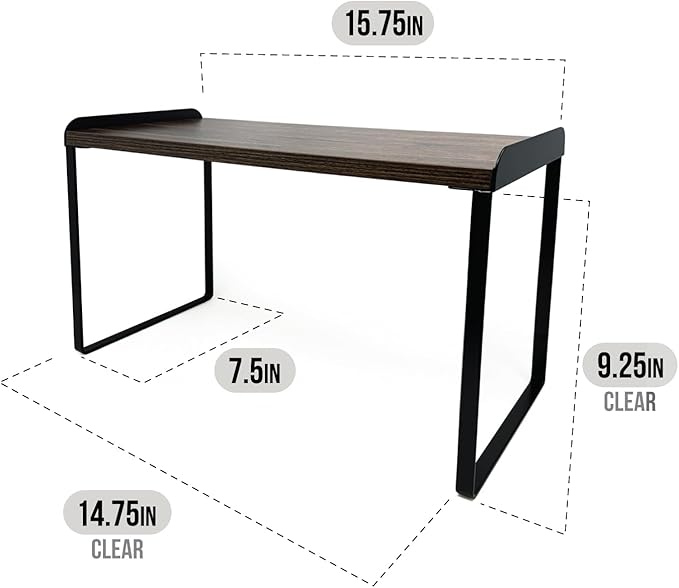 Mitus Shelf Organizer and Storage, Tiered Wood Cabinet Rack for The Kitchen Counter, Bathroom Counter, Pantry Cupboard, Office Desk Bookshelf, 16" Wide Walnut Brown and Black (Large)-Ruum Studio Home