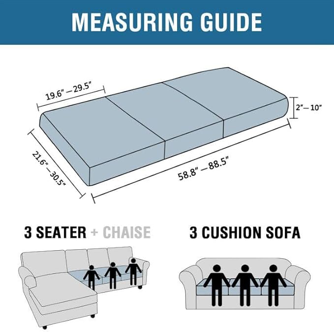 H.VERSAILTEX Super Stretch Individual Seat Cushion Covers Sofa Covers Couch Cushion Cover Slipcover Sets Thick Jacquard Textured Twill Fabric (3 Piece Sofa Cushion Covers, Grey)-Ruum Studio Home