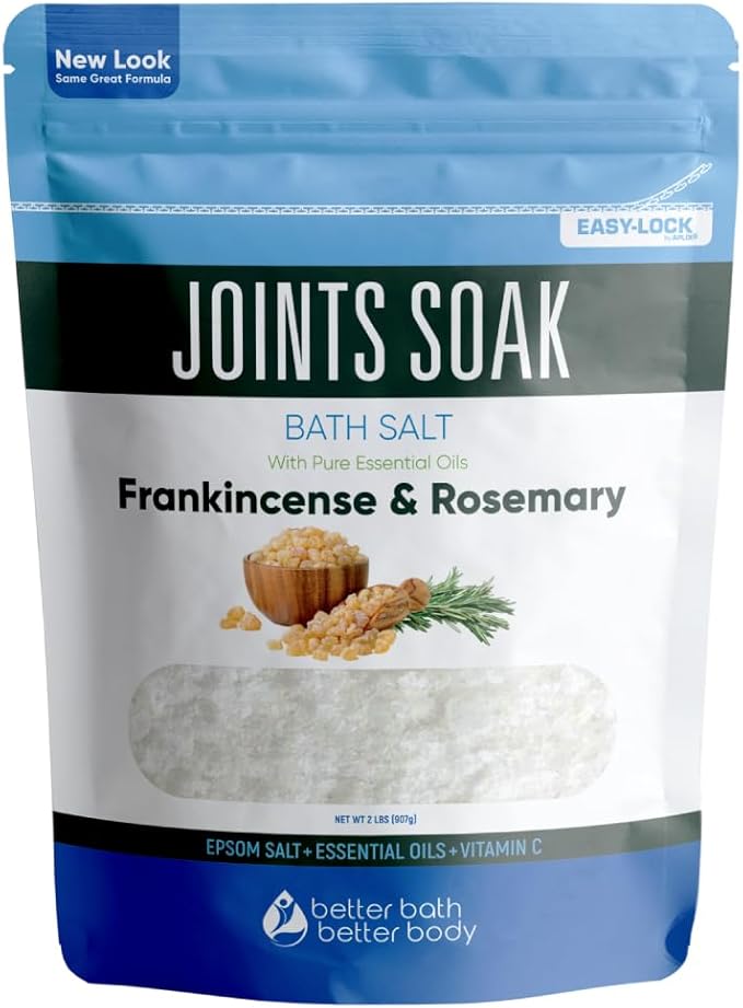 Joints Soak Bath Salt 32 Ounces Epsom Salt with Natural Rosemary, Frankincense and Peppermint Essential Oils Plus Vitamin C in BPA Free Pouch with Easy Press-Lock Seal-Ruum Studio Home