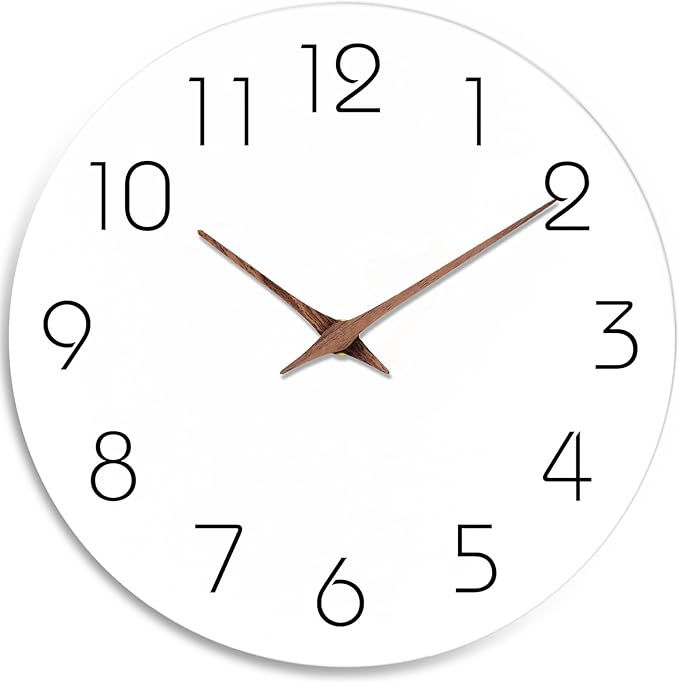 Mosewa Wall Clock 10 Inch Silent Non Ticking Wood Battery Operated Wooden White Modern Office Simple Minimalist Decorative for Kitchen Home Bathroom Living Room-Ruum Studio Home