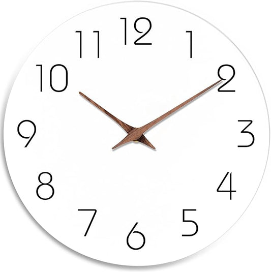 Mosewa Wall Clock 14 Inch White Silent Non Ticking Battery Operated Simple Minimalist Wooden Clock Decorative for Kitchen Bathroom Home Bedroom Living Room Office