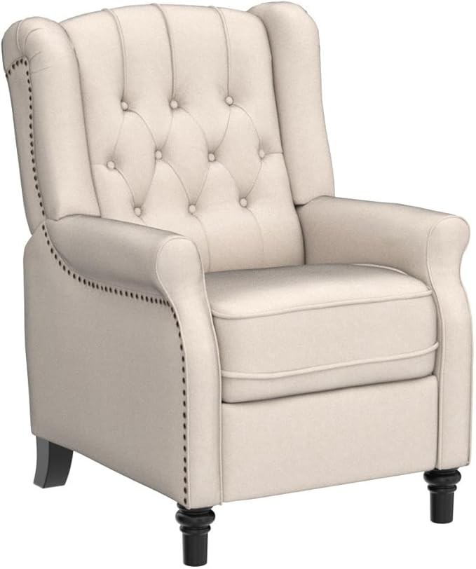 CANMOV Push Back Recliner Chair,Accent Chair,Mid Century Wingback Recliner, Fabric Push Back Recliner Chair Single Armchair Sofa with Rivet Decoration, Button-Tufted Back for Living Room, White-Ruum Studio Home