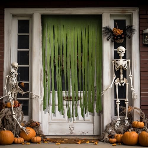 RunNico 2Pcs 85" x 60" Large Halloween Door Curtain Decoration, Green Gauze Doorway Curtain, Creepy Cloth Strip Drape for Halloween Horror Theme Party Haunted House Costume Decor-Ruum Studio Home