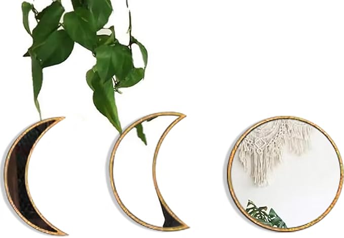 5 pcs Scandinavian Natural Decor Acrylic Moonphase Mirrors Interior Design Moon Phase Mirror Bohemian Wall Decoration for Home Living Room Bedroom Decor - No Need to Punch (Gold)-Ruum Studio Home