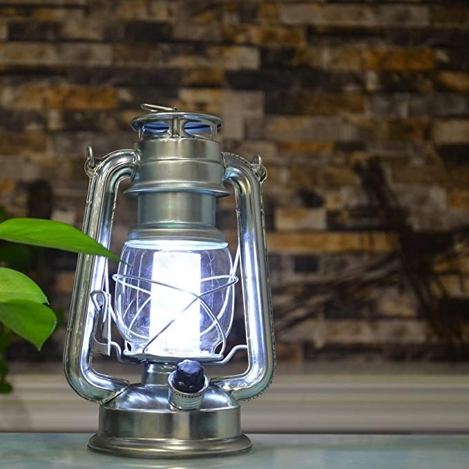 YAKii LED Vintage Metal Hanging Hurricane Lantern - 12 LED Dimmer Switch, Cold White Battery Operated for Power Outage Indoor Camping Outdoor Decoration (Silver Pack of 8)-Ruum Studio Home