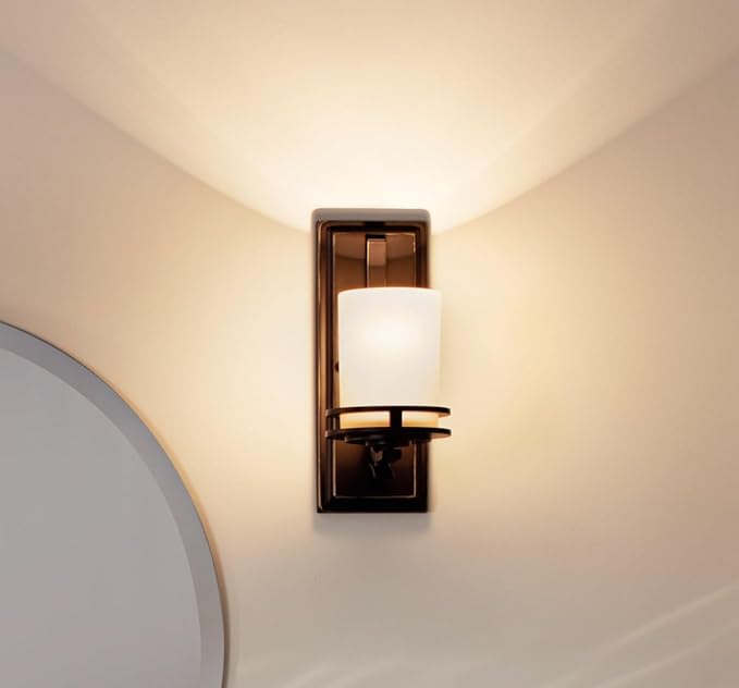 Kichler Hendrik 12” Wall Light Fixture in Olde Bronze with Umber Etched Glass, 1-Light Wall Lamp for Bedroom or Living Room, 5076OZ-Ruum Studio Home