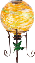 10" Diameter Solar Gazing Ball and 8.5" Metal Stand Indoor Outdoor Garden Ornament Glass Globe Sphere Yard Art Gazing Globe for Garden,Home,Lawn,Porch,Patio Birthday Gift for Women(Orange)-Ruum Studio Home