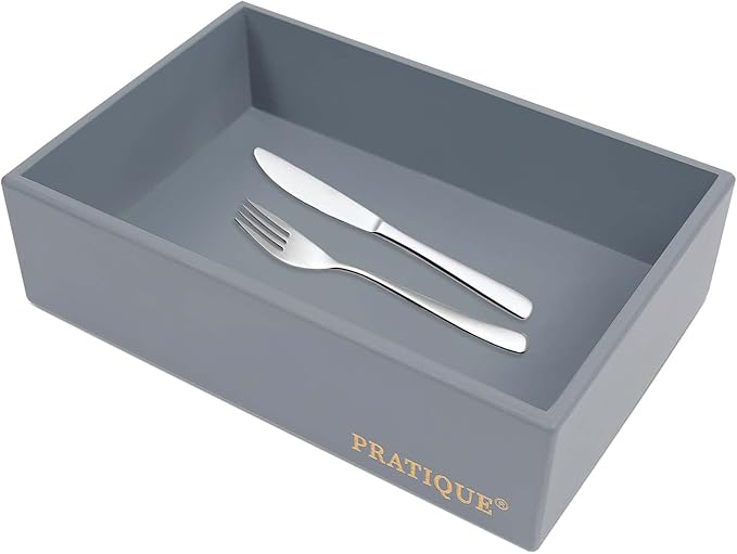 Bamboo Drawer Organizer - Kitchen Utensil Organizer Silverware Tray Cutlery Holder，Office Desk Supplies and Accessories,8.9 * 5.9 * 2.6,Grey-Ruum Studio Home
