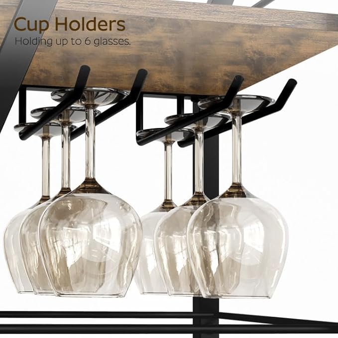 Bar Cart, 3-Tier Bar Cart for The Home, Home Bar Serving Cart with Glass Holders, Beverage Cart for Kitchen, Dining, Party Room, Rustic Brown and Black BC03BR-Ruum Studio Home