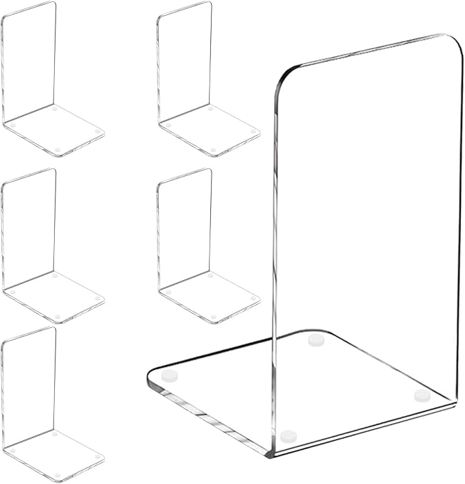 Lulonpon 6 Pieces Book Ends, Bookend, Books Ends for Shelves, Books Ends for Heavy Books, Clear Bookends, Acrylic Bookends for School, Library,Desktop Organizer and Book Shelves-Ruum Studio Home