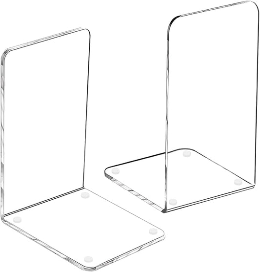 Lulonpon 2 Pieces Book Ends, Bookend, Books Ends for Shelves, Books Ends for Heavy Books, Clear Bookends, Acrylic Bookends for School, Library,Desktop Organizer and Book Shelves-Ruum Studio Home