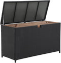 Super Patio Outdoor Patio Storage Box Waterproof, 120 Gallon Large Deck Box Wicker Storage Bin for Cushions, Garden Tools, Black-Ruum Studio Home