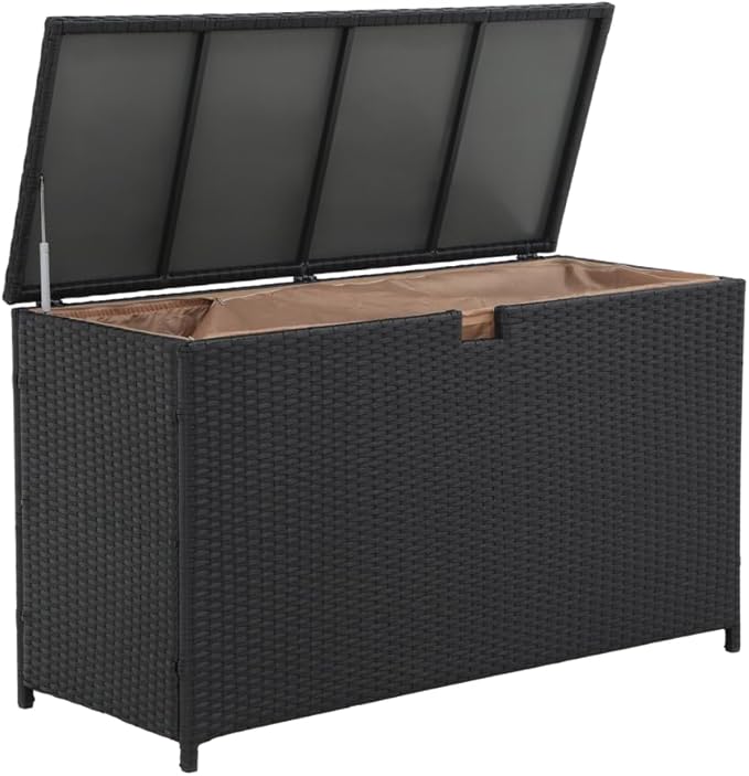 Super Patio Outdoor Patio Storage Box Waterproof, 120 Gallon Large Deck Box Wicker Storage Bin for Cushions, Garden Tools, Black-Ruum Studio Home