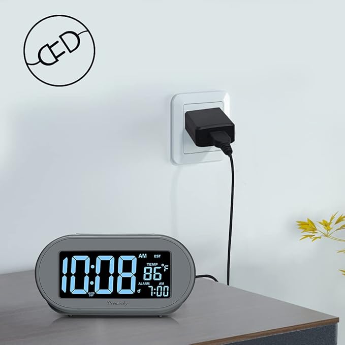 DreamSky Alarm Clocks for Bedrooms, Auto Set Digital Desk Clock for Bedside Nightstand, Electric Clock with Dimmable Brightness Dimmer, Auto DST, USB Port, Date, Temperature, Snooze-Ruum Studio Home