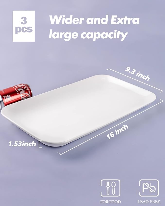 Delling 16 inch Serving Platter Set, White Porcelain Platters for Serving Food, Large Serving Trays for Party, Entertaining, Fruit, Appetizer, Oven Safe Dinnerware Set of 3-Ruum Studio Home