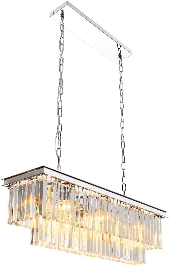 L39.4 Chrome Rectangle Modern Crystal Chandeliers Lighting Rectangular Pendant Ceiling Lights Fixture Lamp for Dining Living Room-Ruum Studio Home