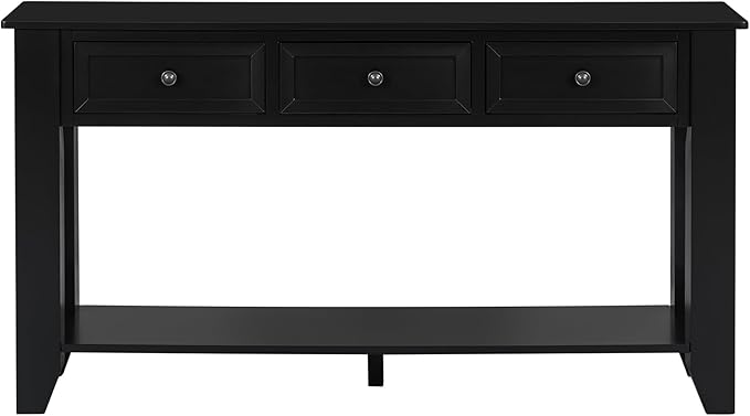 Farmhouse Modern Console Table 55.4-Inch Entryway Sofa Table with Drawers & Storage Shelf for Living Room Hallway Entrance, Black-Ruum Studio Home