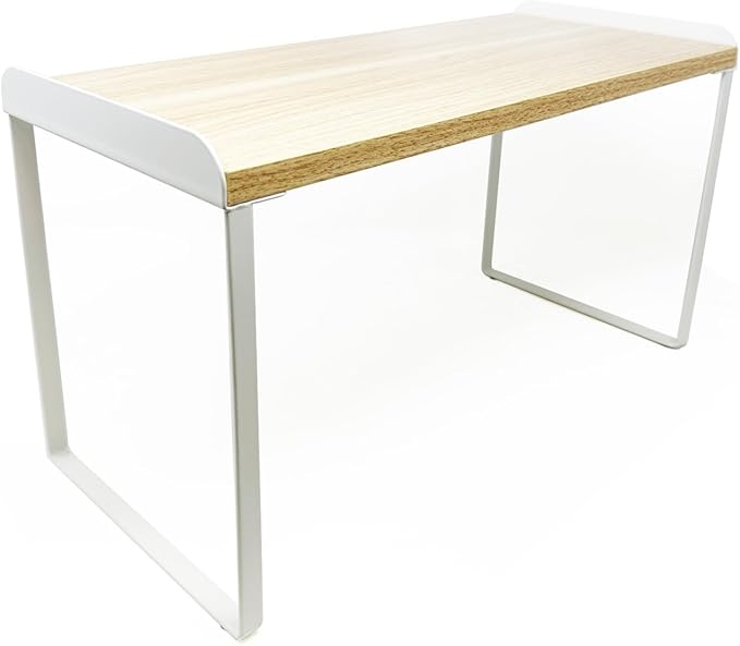 Mitus Shelf Organizer and Storage, Tiered Wood Cabinet Rack for The Kitchen Counter, Bathroom Counter, Pantry Cupboard, Office Desk Bookshelf, 16" Wide Natural and White (Large)-Ruum Studio Home