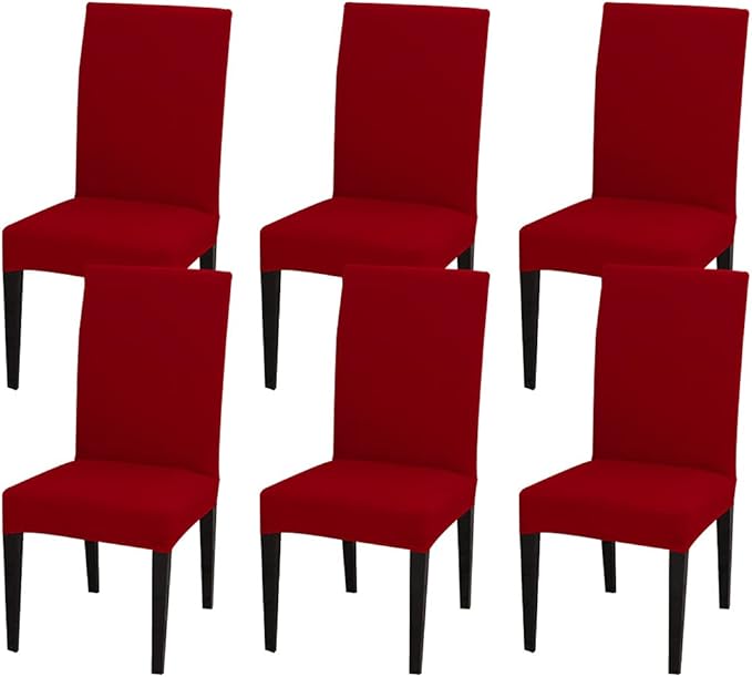 JQinHome 6 Pcs Dining Chair Slipcover,High Stretch Removable Washable Chair Seat Protector Cover for Home Party Hotel Wedding Ceremony (Red)-Ruum Studio Home