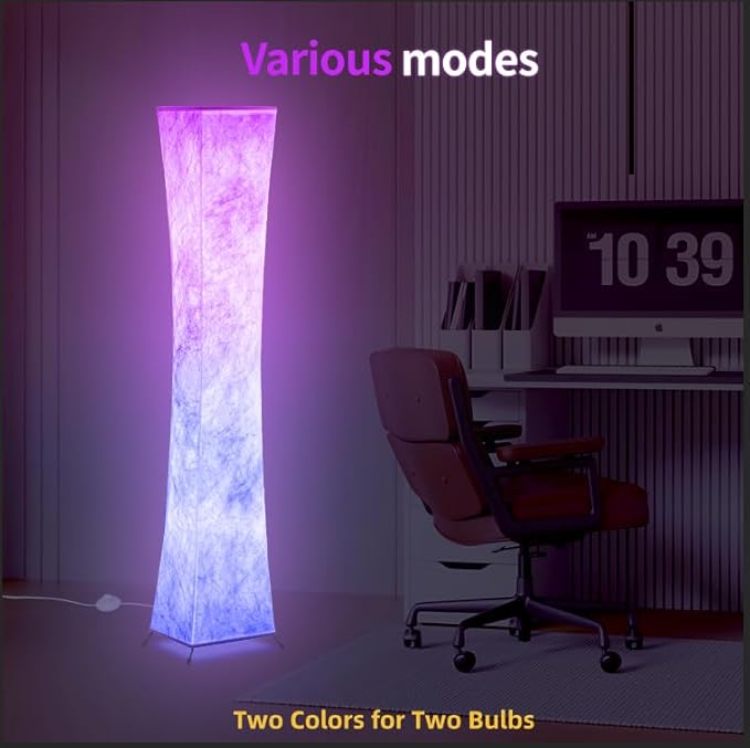 BLUEYE Floor Lamp,1800Lumens,RGBW 2700K-6500K,Remote Control,2 X 80W Equivalent,E26 Base,Color Changing Standing Lamp for Living Room Bedroom,Duppon Paper,60in-Ruum Studio Home