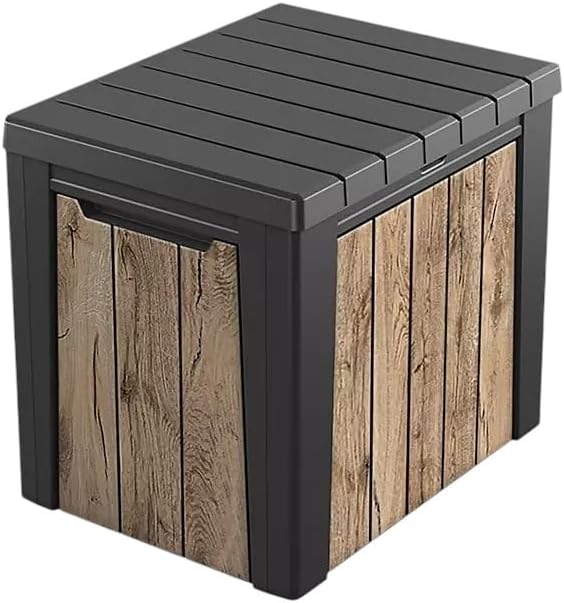 Outdoor Storage Box, Wood-Look Resin Deck Container, Indoor/Outdoor Storage, Ash Wood Brown (30 Gallon)-Ruum Studio Home