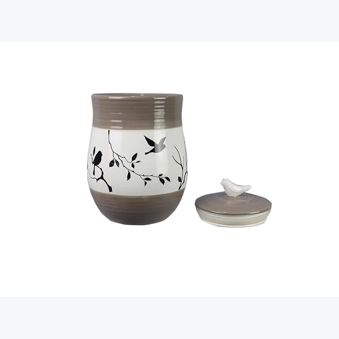 Young's Inc. 4 Pcs Set Botanical Ceramic Canisters- Storage Container for Kitchen and Bathroom - Beautiful Home Decor Accent to Store Food, Coffee, Tea, and More - Brown, White-Ruum Studio Home
