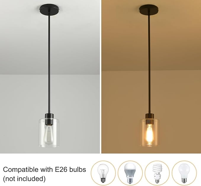 Black Pendant Lights Kitchen Island - Clear Glass Pendant Light Fixture Multiple Stems Rods 3 Units 12 Inch 3 Units 4 Inch (Black 3 Pack Stem Rod)-Ruum Studio Home
