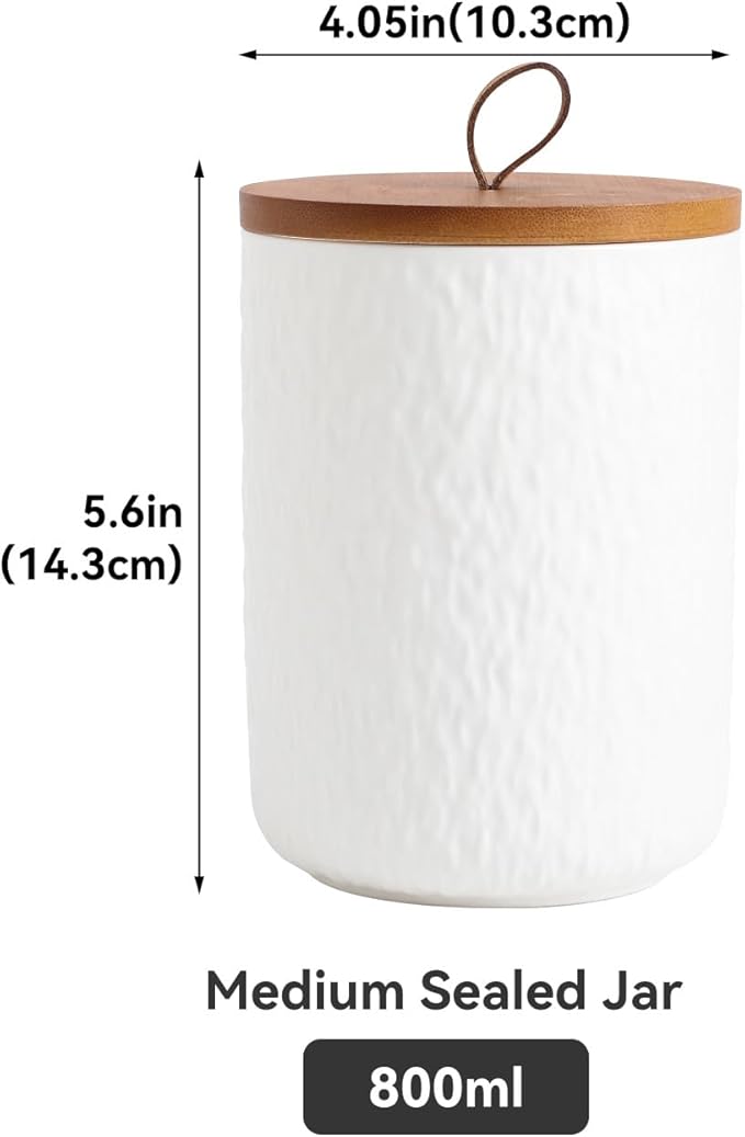 Black White Ceramic Coffee Canister Tea Canister with Seal Wood Lid, Airtight Coffee Storage Container for Coffee Bean, Ground Coffee, Sugar, Cookie Candy jar (White, 800ml)-Ruum Studio Home