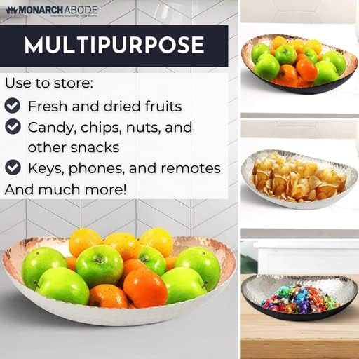 Monarch Abode Hand Hammered Decorative Bowl for Home Decor, 12.75-Inch White and Copper Plated – Key Bowl for Entryway Table, Catch All, Decorative Fruit Basin, Key Holder, Bowls for Home Decor-Ruum Studio Home