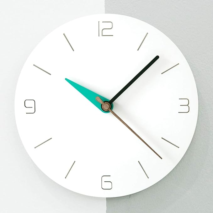 Stephanie Imports Modern Minimalist White & Teal Green Silent Wall Clock-Ruum Studio Home