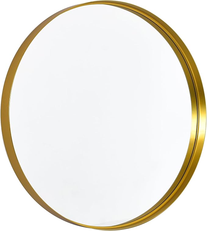 32 Inch Round Bathroom Mirror - Wall Mounted Circle Mirror with Metal Frame, Modern Mirror Suitable for Bathroom, Vanity, Entryway, Living Room, Wall Decor,Gold-Ruum Studio Home