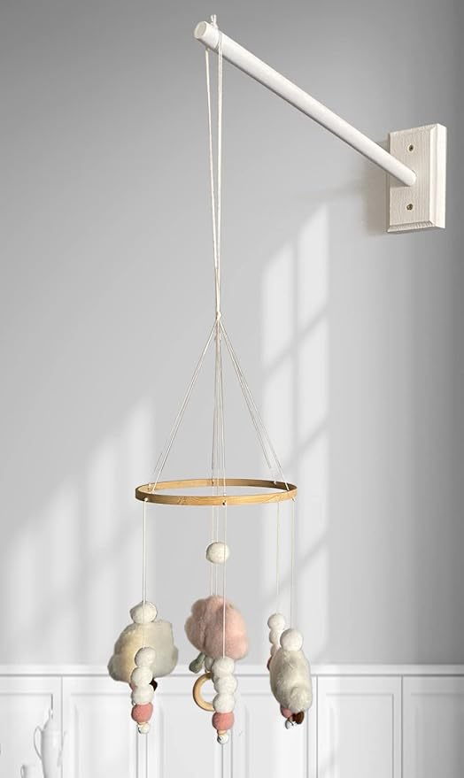 Crib Mobile Wooden Arm, Wall Mounted Suitable for All Cribs 100% Natural Larch Hanger Nusery Decor Baby Room Safe Holder(Mobile is not Included-Ruum Studio Home