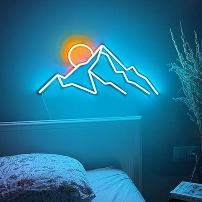 Ulalaza LED Decorative Lights USB Mountains Sunrise Sunset Led Neon Signs Home Decoration Wall Art Holiday Gift Brightness Adjustable 13.4''x6.7''-Ruum Studio Home