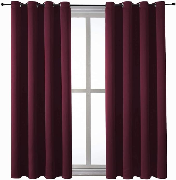 ChrisDowa Grommet Blackout Curtains for Bedroom and Living Room - 2 Panels Set Thermal Insulated Room Darkening Curtains (Burgundy Red, 52W x 63L)-Ruum Studio Home