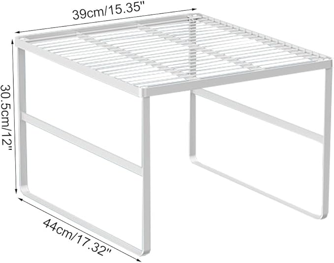 Kitchen Cabinet Storage Shelf Stackable Wire Spice Rack Organizer Heavy Duty Space Saver for Bathroom Bedroom Closet Laundry Room Office Countertop - White, Pack 1-Ruum Studio Home