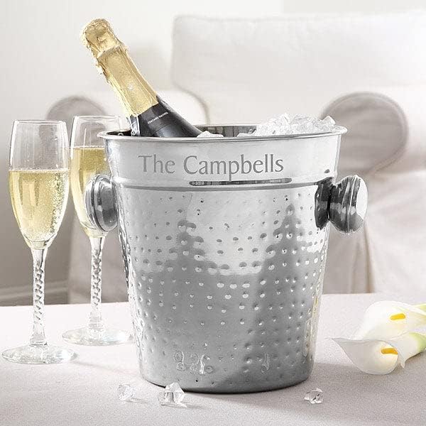 Personalization Universe Hampton Collection Custom Engraved Wine Chiller and Ice Bucket - Stainless Steel Ice Tub, Hand-Hammered Detail, Rolled Edges, Perfect for Wine, Champagne, and Beverage Cooling-Ruum Studio Home