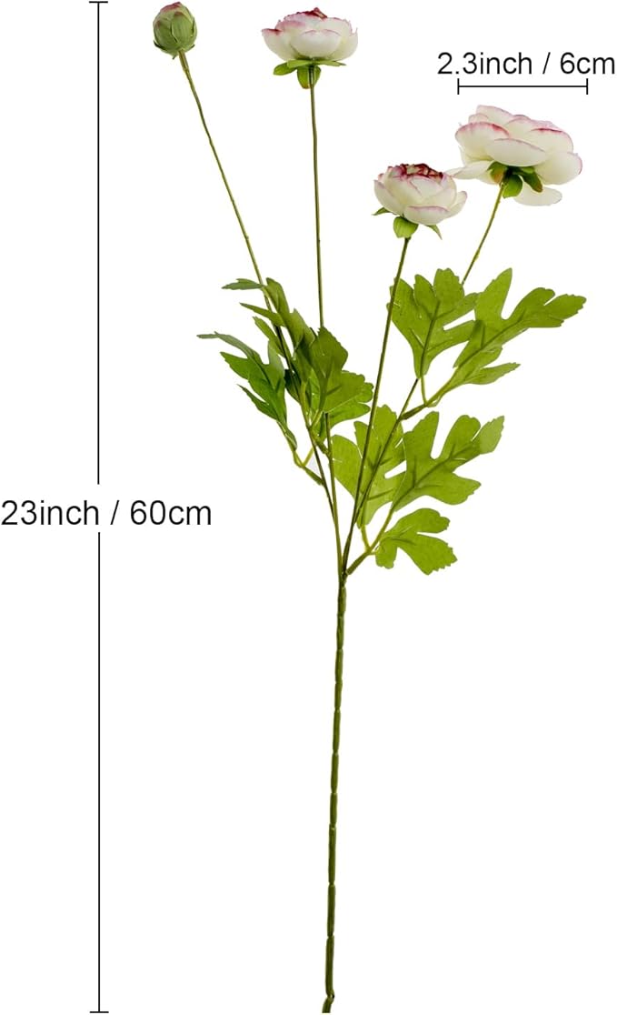 Artificial Silk Flowers Persian Buttercup Bicolor Ranunculus Flower 5 Pcs,Suitable for core Decoration,Wedding Floral Creation,Flower Arrangement DIY Project,Interior Decor（Green）-Ruum Studio Home