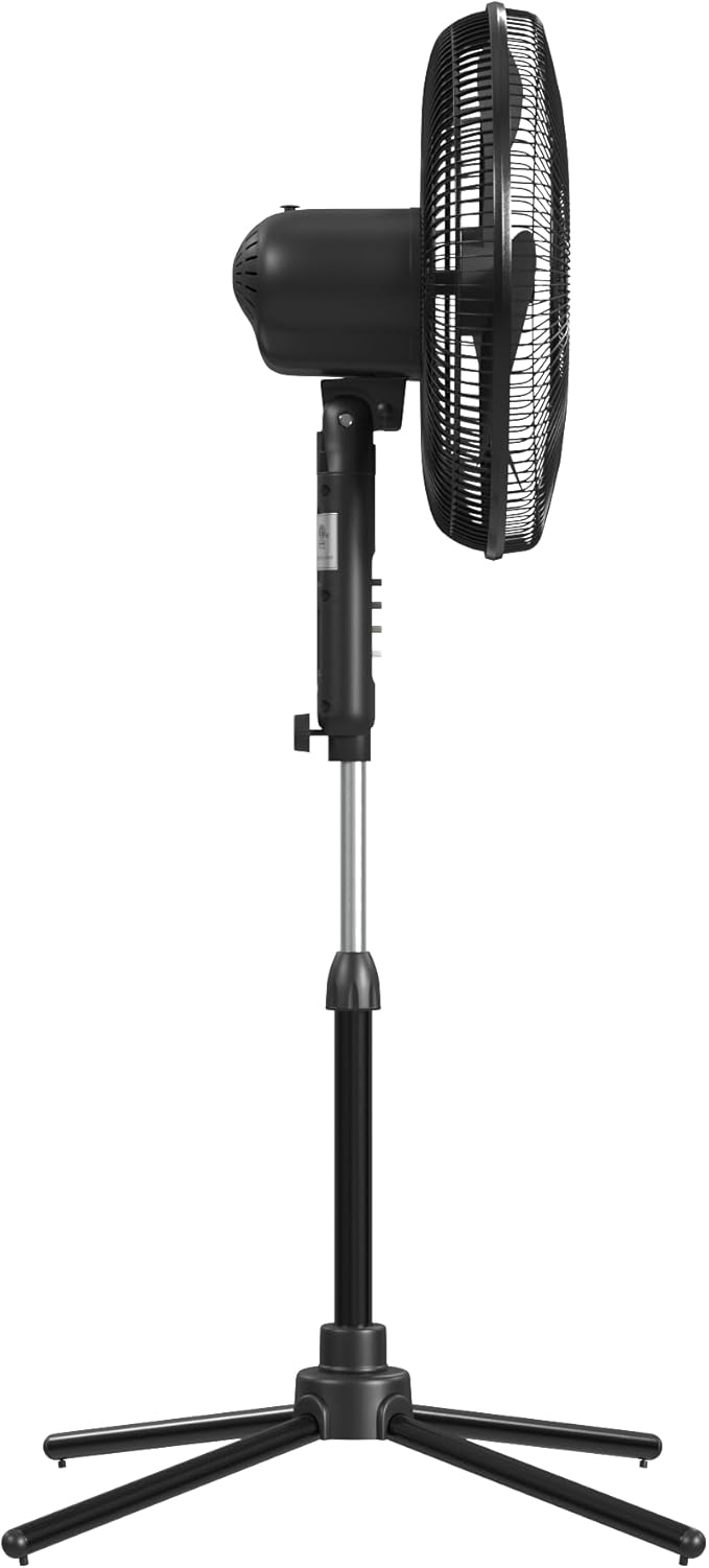 EZ-CHILL 16” Oscillating Pedestal Fan, 3-speed Options, 90-Degree Oscillating Head, Adjustable Height and Tilt, Powerful Air Flow, Black, MTFS-16B-BLK-Ruum Studio Home