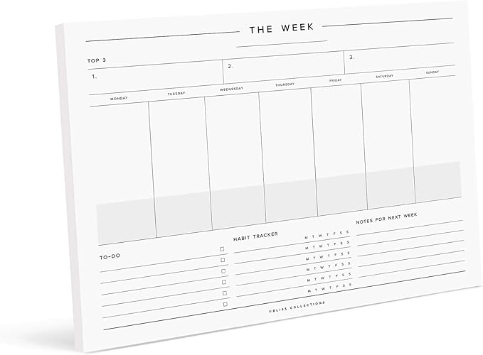 Bliss Collections Weekly Planning Pad, To Do List Notebook - Undated Tear-Off Sheets Notepad - Work Calendar, Organizer, Scheduler for Goals, Tasks - Minimalist, 8.5" x 11", 50 Sheets-Ruum Studio Home