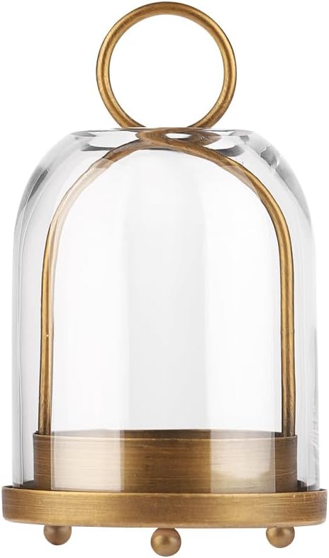 7.5" High Versatile Modern Metal Hurricane Lantern with Handmade Sturdy Glass Dome for 2" Pillar Candle & Plants (Brass, 4" x7.5)-Ruum Studio Home