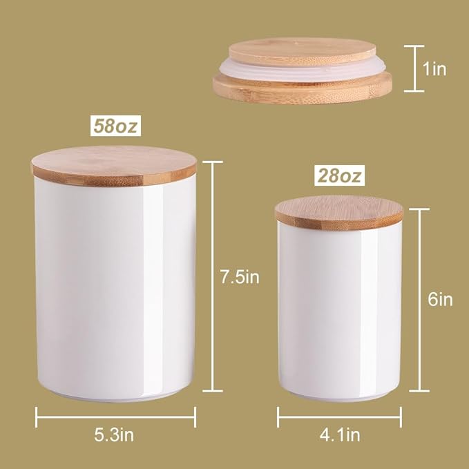 Sweejar Kitchen Ceramic Food Storage Containers Set, Stackable Canisters for Countertop with Airtight Boomboo Lids for Serving Ground Coffee, Tea, Sugar, Salt and More- Set of 2 (White)-Ruum Studio Home