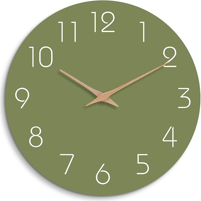 Mosewa Modern Wall Clock Silent Non-Ticking 14 Inch Olive Green Battery Operated Simple Minimalist for Living Room Office Bedrooms Kitchen Home Decor-Ruum Studio Home