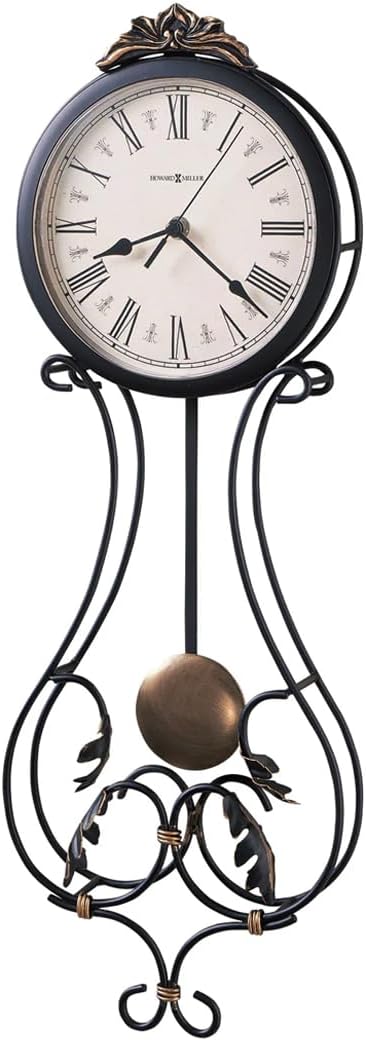 Howard Miller Paulina Wall Clock, Gray Finishes with Golden Pendulum & Quartz Movement, Classic Round White Dial with Roman Numeral Perfect for Home Decor, Living Room & Office Wall Mount-Ruum Studio Home
