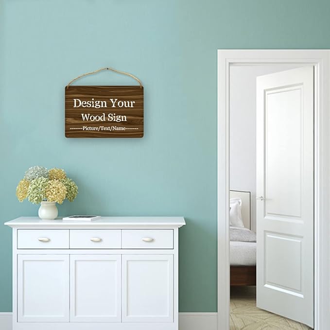 Personalized Wood Board Hanging Door Sign, Custom Welcome Sign Add Your Design, Customized Wall Plaque for Porch, Wall, House, Garden, Yard, Home, Farmhouse, Decor Hanging 11.8x7.8 inch-Ruum Studio Home