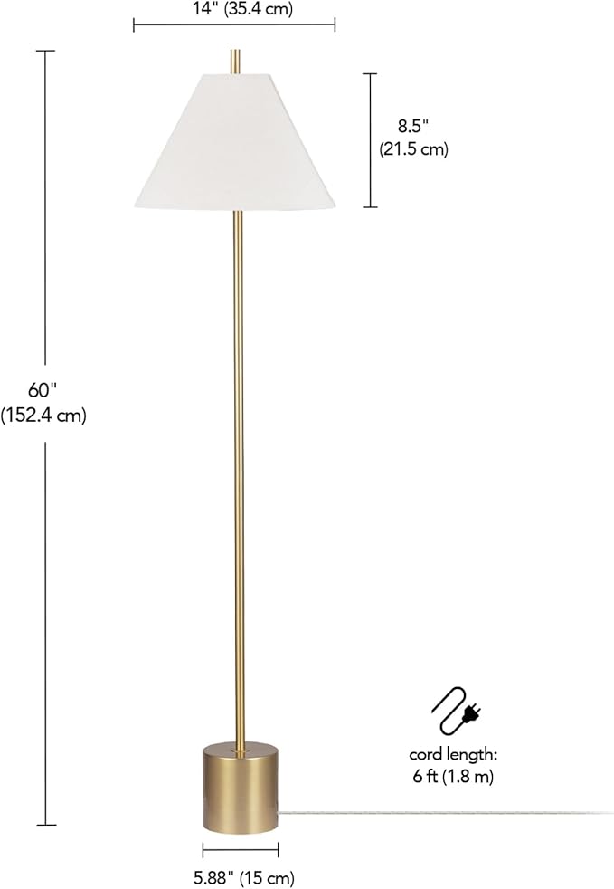 GLOBE Electric 61000060 60" Floor Lamp, Matte Brass Finish, Beige Linen Shade, Heavy Weighted Base, Rotary Switch on Shade, Modern Standing Light for Living Room, Home Office Accessories-Ruum Studio Home