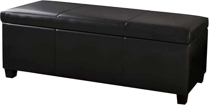 BELLEZE 47 Inch Storage Ottoman, Faux Leather Storage Bench Bedroom Bench with Safety Close Hinge, Ottoman with Storage for Living Room, Entryway, Hallway, Foot Rest, Support 300lbs - Black-Ruum Studio Home