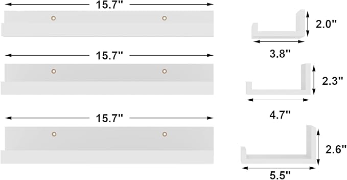 Giftgarden 16 Inch White Floating Shelves for Wall Mount, Modern Wood Wall Shelf Ledge for Bathroom Bedroom Living Room Kitchen Nursery Storage, Set of 3 Different Sizes-Ruum Studio Home