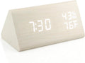 OCT17 Wooden Alarm Clock, Wood Alarm Clock Smart LED Digital Clock for Bedroom/desks, Upgraded with Time Temperature, Adjustable Brightness and Voice Control, Humidity Displaying - White-Ruum Studio Home