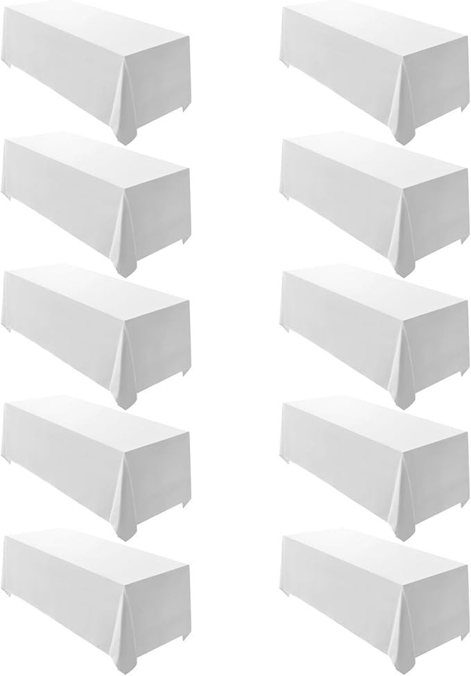 Surmente 10 Pack White Rectangle Tablecloth 90 x 156-inch Rectangular Polyester Table Cloth for Weddings, Banquets, or Restaurants-Ruum Studio Home