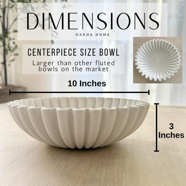 OAKOA Concrete Decorative Bowl - White Large Decorative Bowls for Home Decor - Coffee Table Bowl Decor - Scalloped Ruffle Centerpiece Bowl-Ruum Studio Home